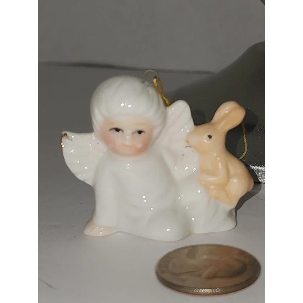 Vintage‎ Bone China Miniature Angel with Bunny Christmas Tree Ornament
